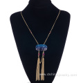 Long Fringe Necklace Natural Stone Tassel Statement Necklace